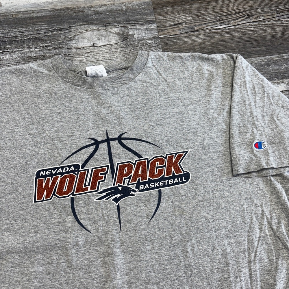 Vintage 90s Champion Nevada Wolf‎ Pack NCAA Gray Mens 2XL Basketball T-shirt